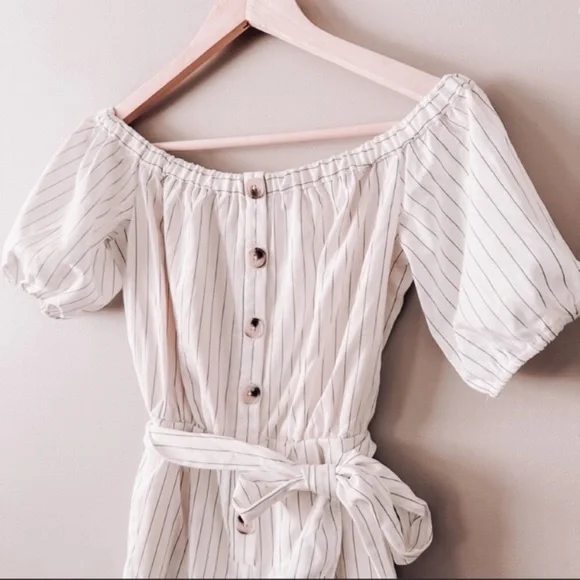 revolve l’academie white stoped off shoulder romper with tie waist - Picture 7 of 8